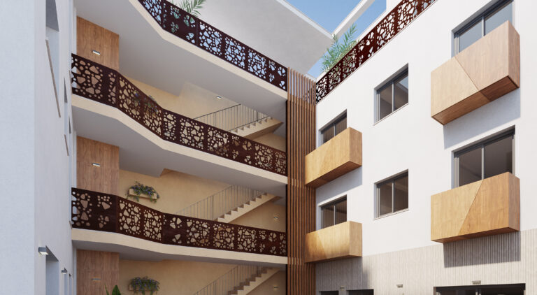 Huertas J34 — Render patio interior